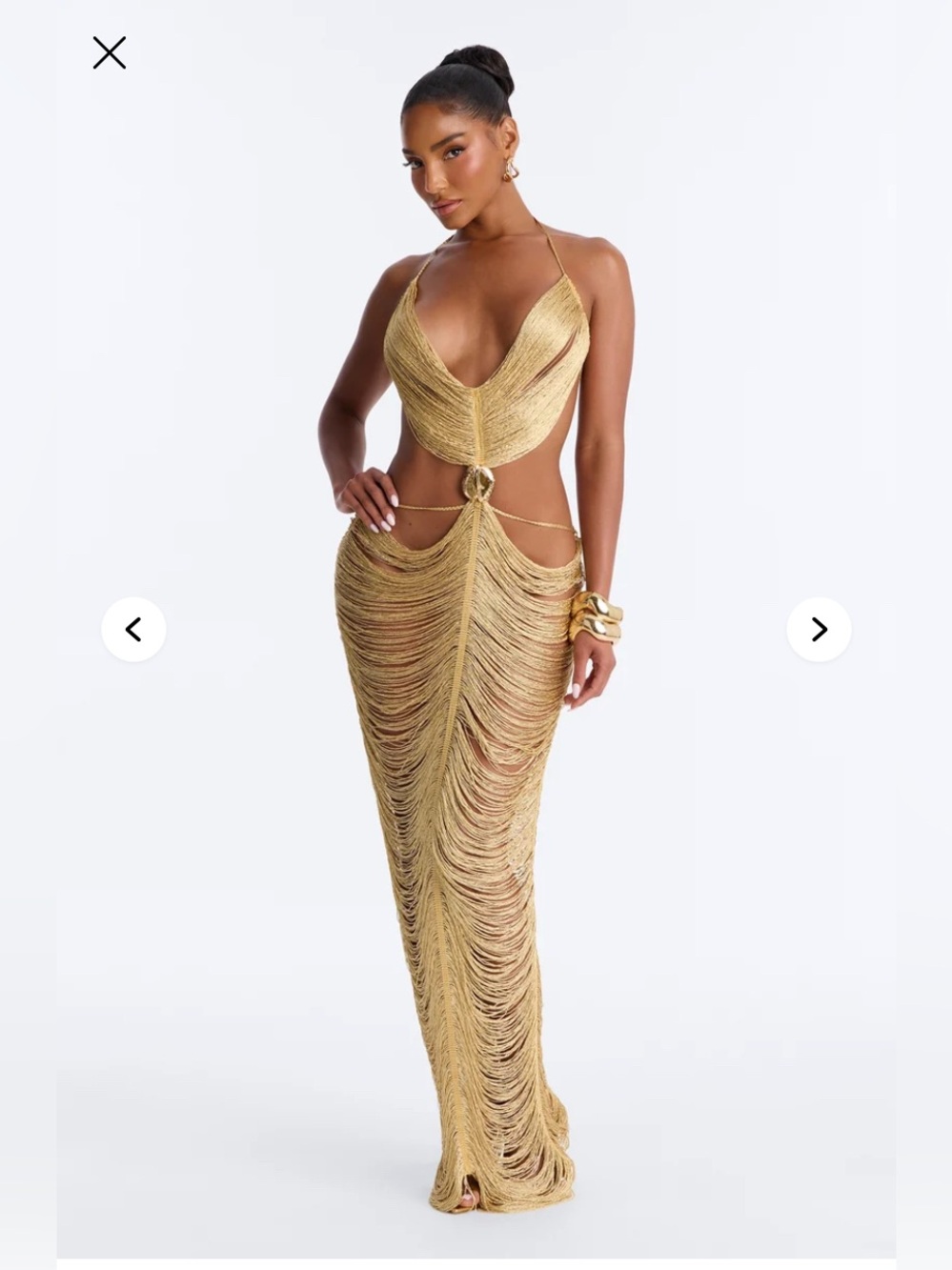 Fashion Nova Gold Fringe Swim Cover-Up Dress